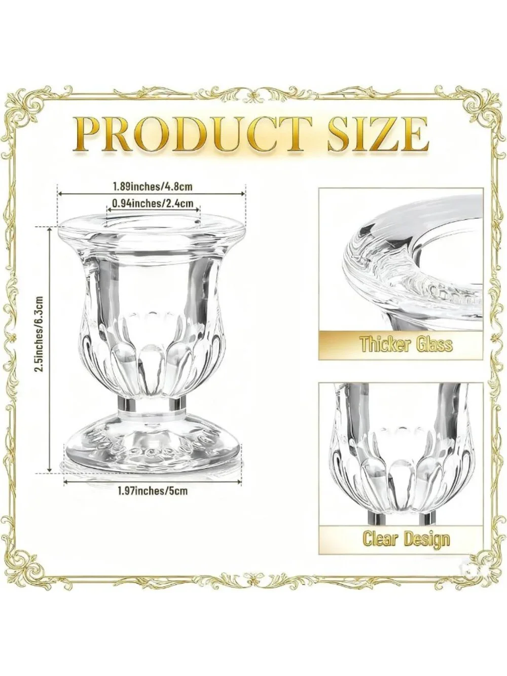 48 Clear Glass Taper Candle Holders - Elegant 2.5in Candle Holders for Home